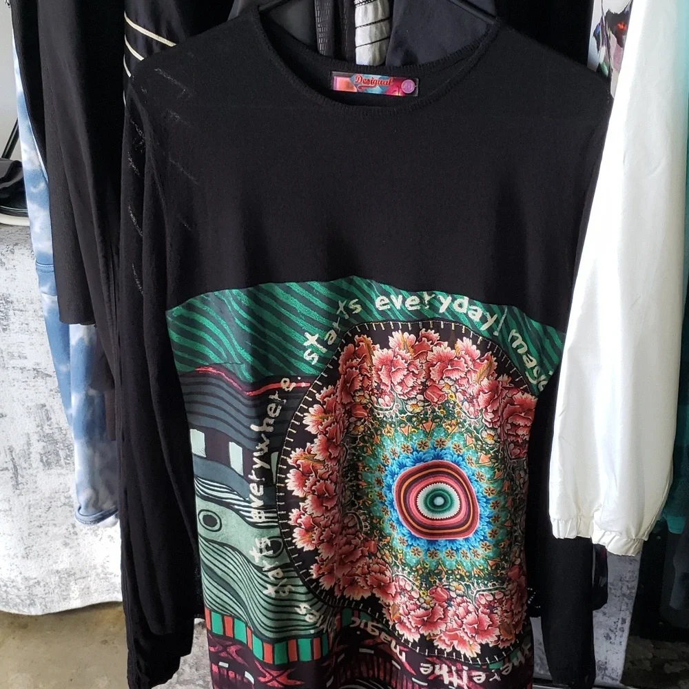 Desigual Spain floral embroidered dress with sheer mesh top and sleeves - Picture 5 of 11